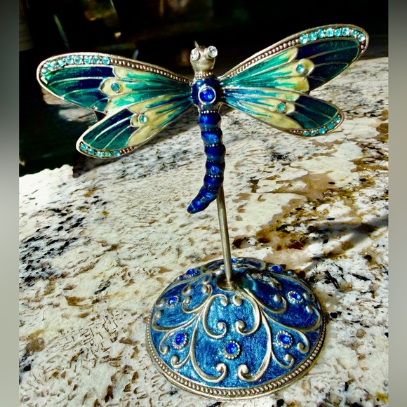 Other - Bejeweled Blue-Green Enamel  Dragonfly Figurine